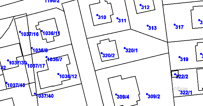 Parcela st. 320/2 v KÚ Velká Chuchle, Katastrální mapa