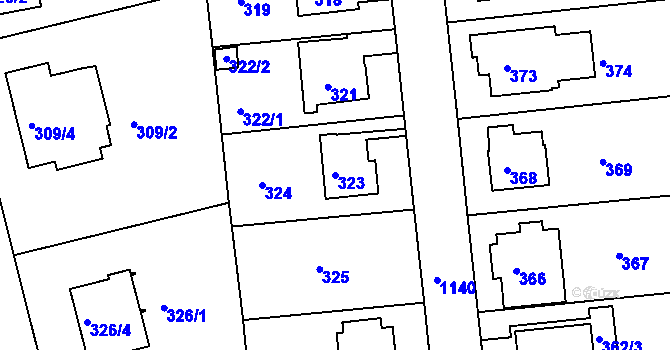 Parcela st. 323 v KÚ Velká Chuchle, Katastrální mapa
