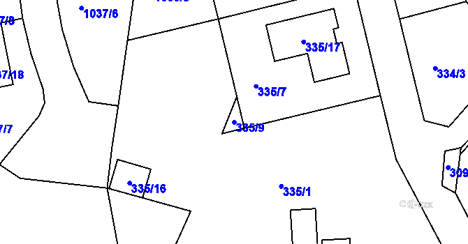 Parcela st. 335/9 v KÚ Velká Chuchle, Katastrální mapa