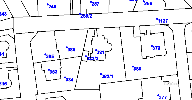 Parcela st. 381 v KÚ Velká Chuchle, Katastrální mapa