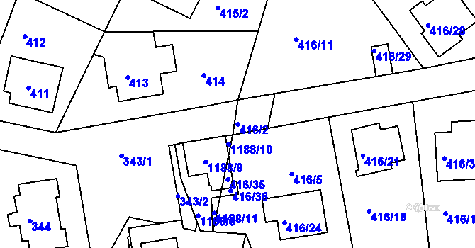 Parcela st. 416/2 v KÚ Velká Chuchle, Katastrální mapa