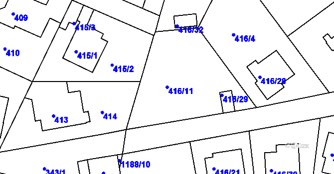 Parcela st. 416/11 v KÚ Velká Chuchle, Katastrální mapa
