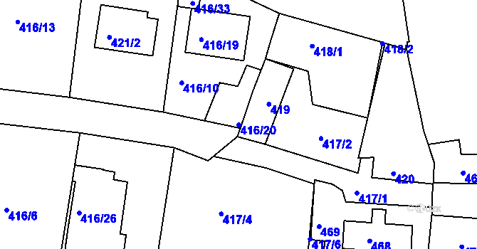 Parcela st. 416/20 v KÚ Velká Chuchle, Katastrální mapa