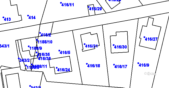 Parcela st. 416/21 v KÚ Velká Chuchle, Katastrální mapa