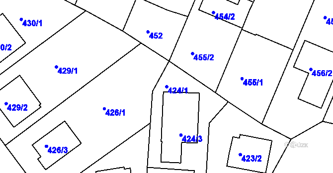 Parcela st. 424/1 v KÚ Velká Chuchle, Katastrální mapa