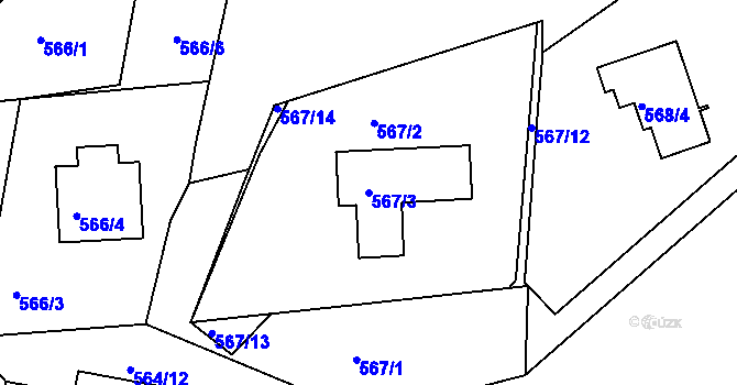 Parcela st. 567/3 v KÚ Velká Chuchle, Katastrální mapa