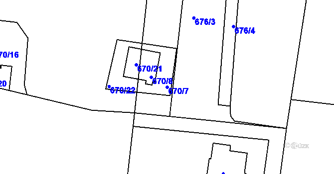 Parcela st. 670/7 v KÚ Velká Chuchle, Katastrální mapa
