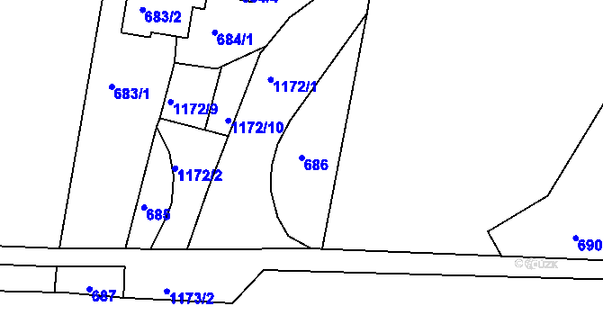 Parcela st. 686 v KÚ Velká Chuchle, Katastrální mapa