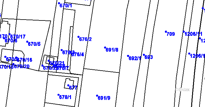 Parcela st. 691 v KÚ Velká Chuchle, Katastrální mapa