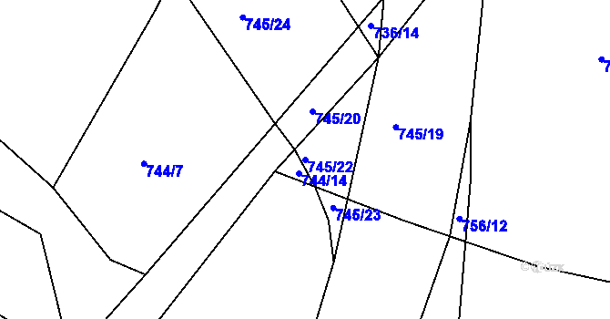 Parcela st. 745/22 v KÚ Velká Chuchle, Katastrální mapa