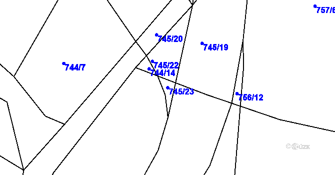 Parcela st. 745/23 v KÚ Velká Chuchle, Katastrální mapa