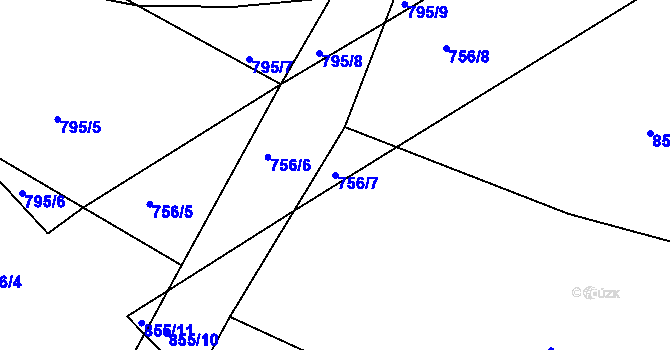 Parcela st. 756/7 v KÚ Velká Chuchle, Katastrální mapa