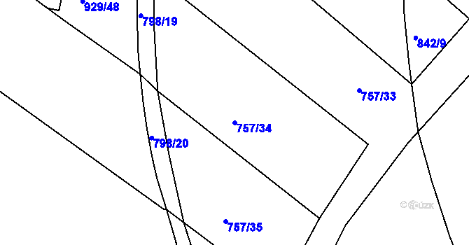 Parcela st. 757/34 v KÚ Velká Chuchle, Katastrální mapa