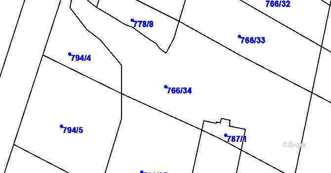 Parcela st. 766/34 v KÚ Velká Chuchle, Katastrální mapa