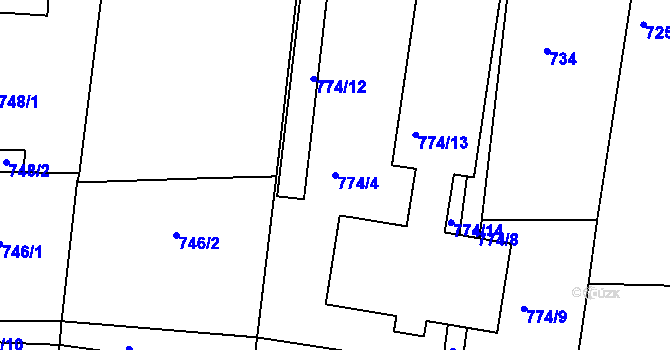 Parcela st. 774/4 v KÚ Velká Chuchle, Katastrální mapa