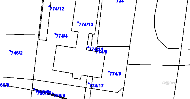 Parcela st. 774/8 v KÚ Velká Chuchle, Katastrální mapa