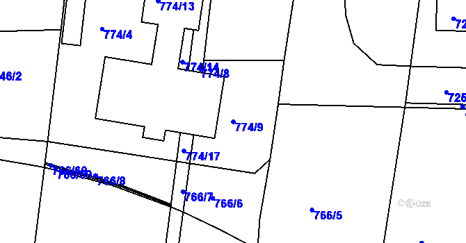 Parcela st. 774/9 v KÚ Velká Chuchle, Katastrální mapa