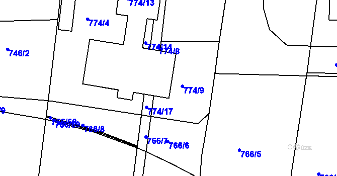 Parcela st. 774/18 v KÚ Velká Chuchle, Katastrální mapa