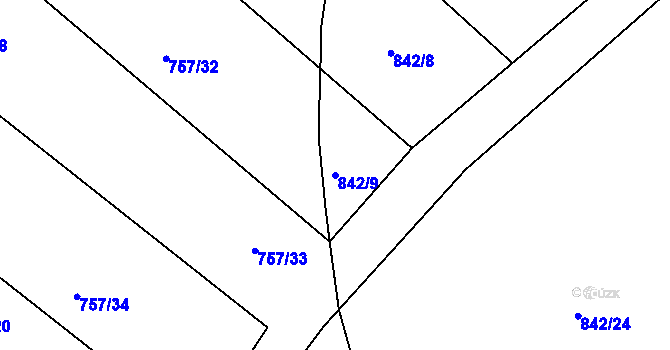 Parcela st. 842/9 v KÚ Velká Chuchle, Katastrální mapa