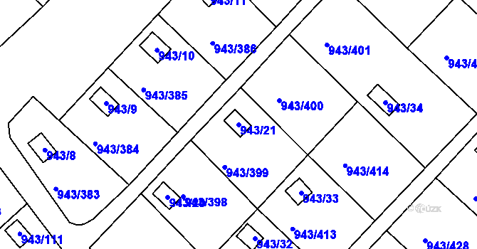 Parcela st. 943/21 v KÚ Velká Chuchle, Katastrální mapa