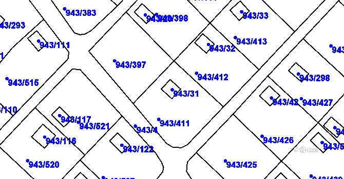 Parcela st. 943/31 v KÚ Velká Chuchle, Katastrální mapa