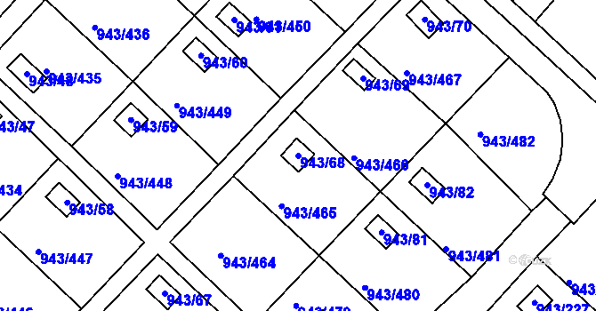 Parcela st. 943/68 v KÚ Velká Chuchle, Katastrální mapa