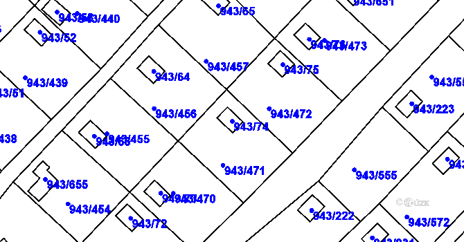 Parcela st. 943/74 v KÚ Velká Chuchle, Katastrální mapa