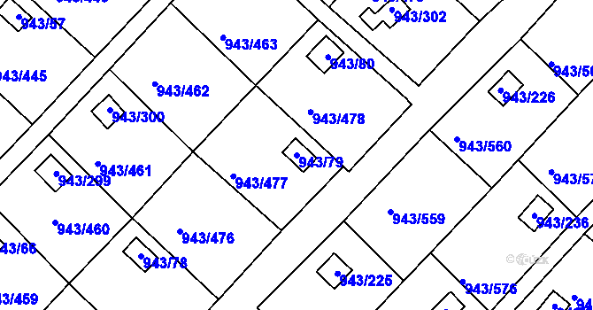 Parcela st. 943/79 v KÚ Velká Chuchle, Katastrální mapa