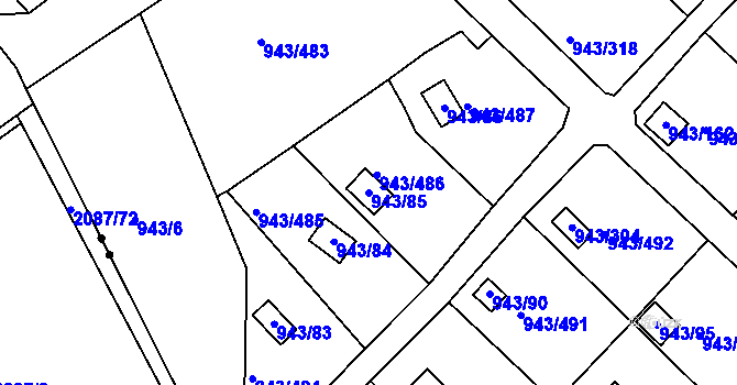 Parcela st. 943/85 v KÚ Velká Chuchle, Katastrální mapa