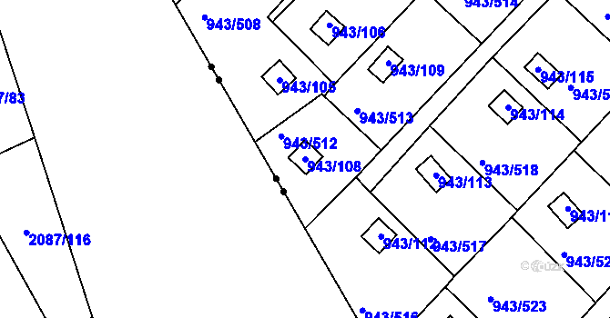 Parcela st. 943/108 v KÚ Velká Chuchle, Katastrální mapa