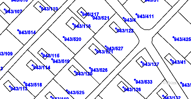Parcela st. 943/121 v KÚ Velká Chuchle, Katastrální mapa