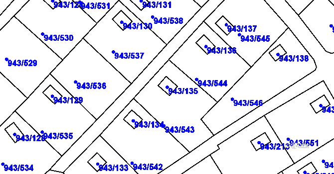 Parcela st. 943/135 v KÚ Velká Chuchle, Katastrální mapa