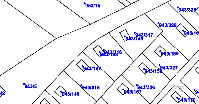 Parcela st. 943/148 v KÚ Velká Chuchle, Katastrální mapa