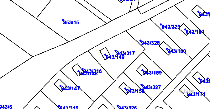 Parcela st. 943/149 v KÚ Velká Chuchle, Katastrální mapa