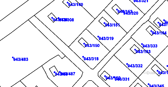 Parcela st. 943/150 v KÚ Velká Chuchle, Katastrální mapa