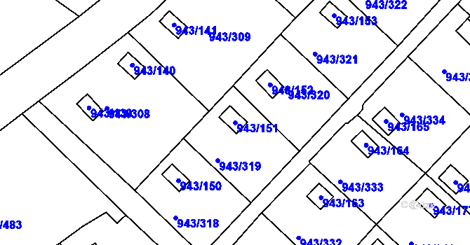 Parcela st. 943/151 v KÚ Velká Chuchle, Katastrální mapa