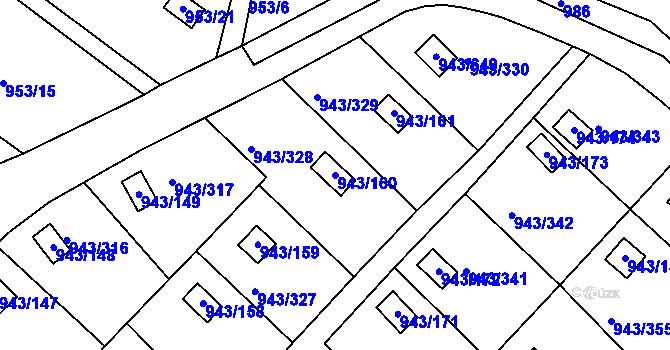 Parcela st. 943/160 v KÚ Velká Chuchle, Katastrální mapa