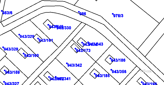 Parcela st. 943/174 v KÚ Velká Chuchle, Katastrální mapa