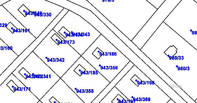 Parcela st. 943/186 v KÚ Velká Chuchle, Katastrální mapa
