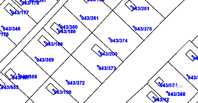 Parcela st. 943/200 v KÚ Velká Chuchle, Katastrální mapa