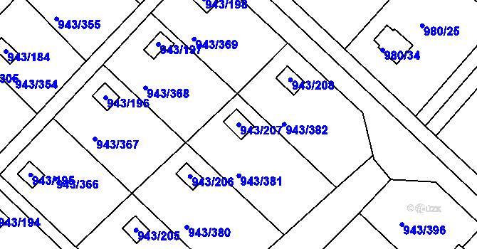 Parcela st. 943/207 v KÚ Velká Chuchle, Katastrální mapa