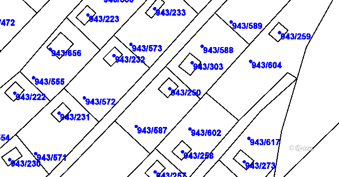 Parcela st. 943/250 v KÚ Velká Chuchle, Katastrální mapa