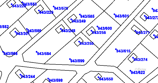 Parcela st. 943/255 v KÚ Velká Chuchle, Katastrální mapa