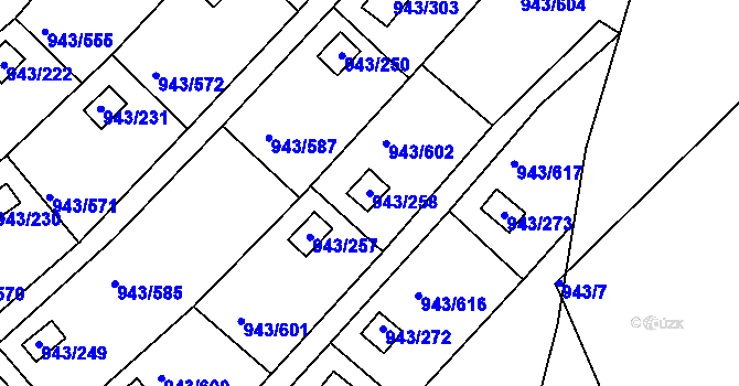 Parcela st. 943/258 v KÚ Velká Chuchle, Katastrální mapa