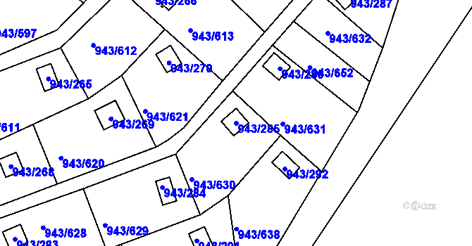 Parcela st. 943/285 v KÚ Velká Chuchle, Katastrální mapa
