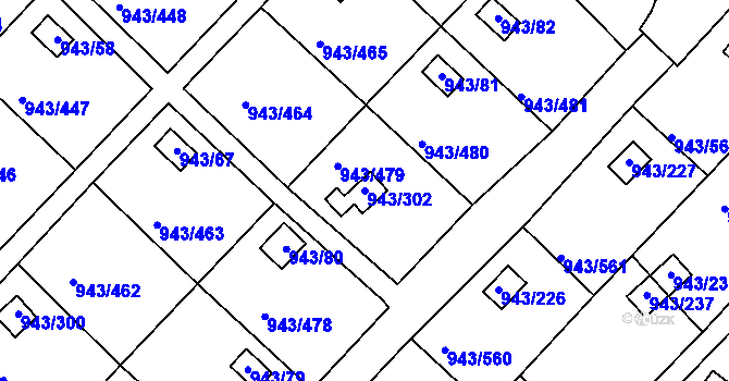 Parcela st. 943/302 v KÚ Velká Chuchle, Katastrální mapa