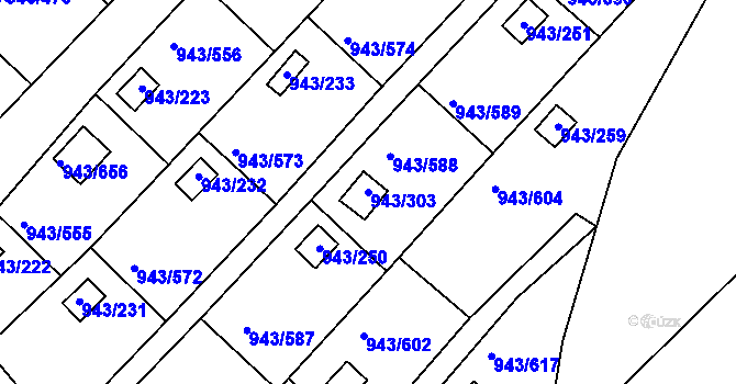 Parcela st. 943/303 v KÚ Velká Chuchle, Katastrální mapa
