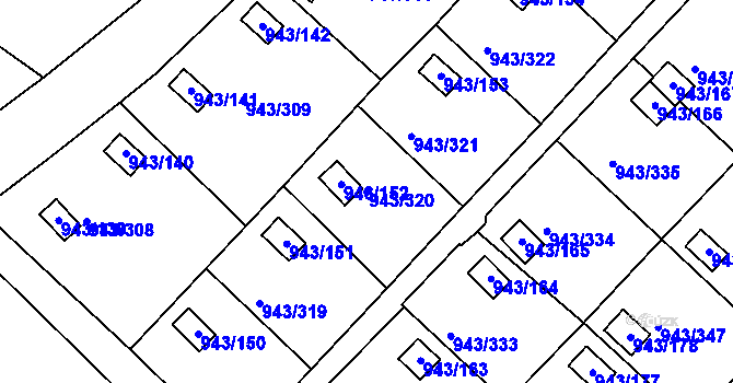 Parcela st. 943/320 v KÚ Velká Chuchle, Katastrální mapa