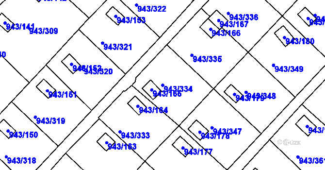 Parcela st. 943/334 v KÚ Velká Chuchle, Katastrální mapa