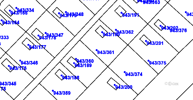 Parcela st. 943/361 v KÚ Velká Chuchle, Katastrální mapa